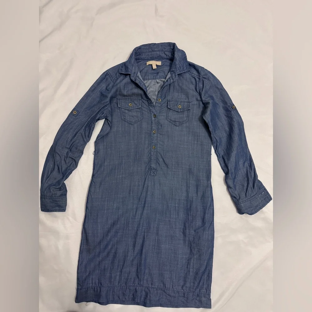 Banana Republic Chambray Blue Denim Shirt Dress Metal Buttons 100% Lyocell